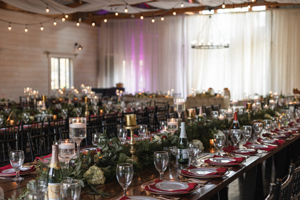 An elegant wedding reception at the Maidenwoods event venue in Maidenrock, WI.